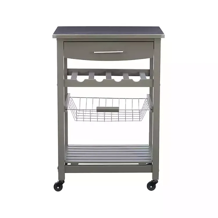 Kirklands Home Wood and Stainless Steel Kitchen Cart Gray Outlet