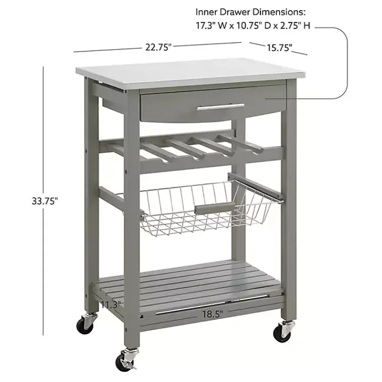 Kirklands Home Wood and Stainless Steel Kitchen Cart Gray Outlet
