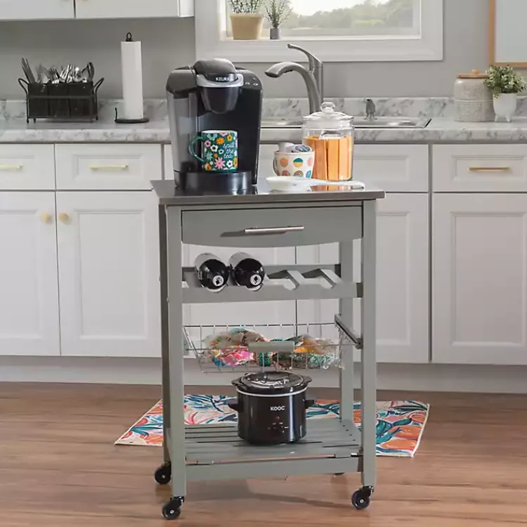 Kirklands Home Wood and Stainless Steel Kitchen Cart Gray Outlet