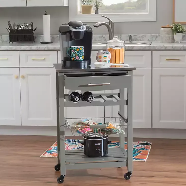 Kirklands Home Wood and Stainless Steel Kitchen Cart Gray Outlet