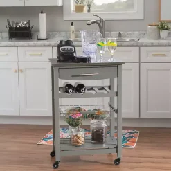 Kirklands Home Wood and Stainless Steel Kitchen Cart Gray Outlet