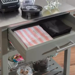 Kirklands Home Wood and Stainless Steel Kitchen Cart Gray Outlet