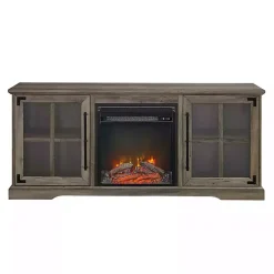 Kirklands Home Wood 2-Door LED Fireplace Cabinet Gray New