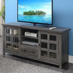 Kirklands Home Wood 2-Door Windowpane Media Cabinet Gray Discount