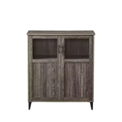 Kirklands Home Wood Glass Windows Storage Cabinet Gray Sale