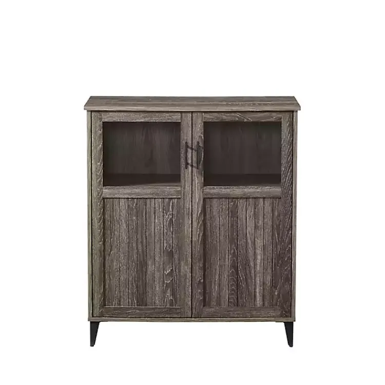 Kirklands Home Wood Glass Windows Storage Cabinet Gray Sale
