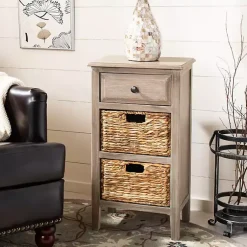 Kirklands Home Wood Side Table with Baskets Gray Sale
