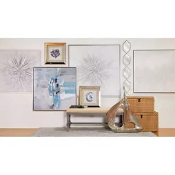 Kirklands Home Wood Upholstered Burlap Seat Bench Gray Outlet