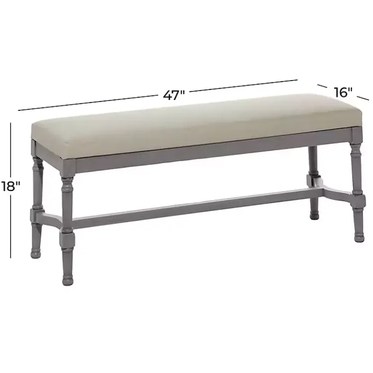 Kirklands Home Wood Upholstered Burlap Seat Bench Gray Outlet