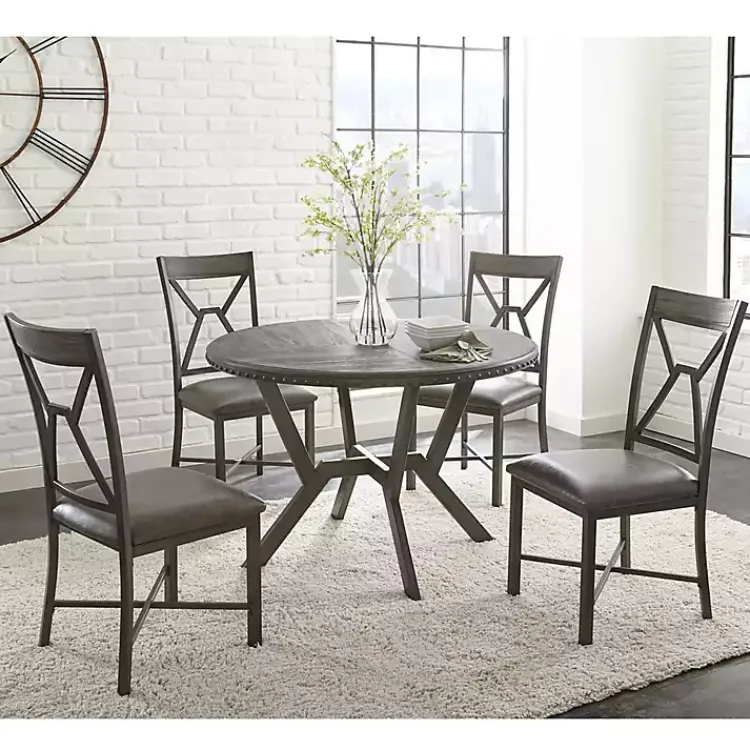 Kirklands Home Gray Wood Upholstered 5-pc. Dining Set Hot