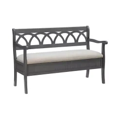 Kirklands Home Gray Wood Upholstered Storage Bench