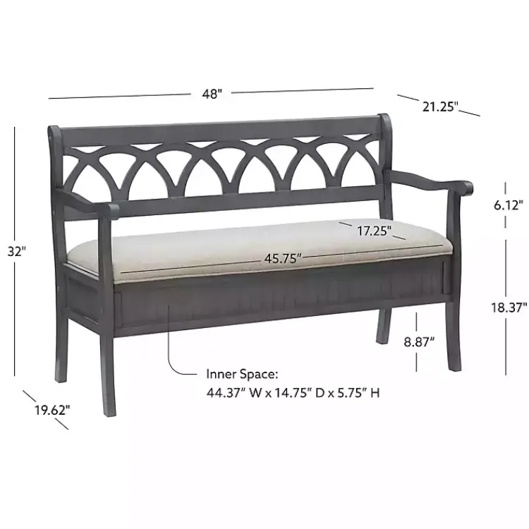 Kirklands Home Gray Wood Upholstered Storage Bench