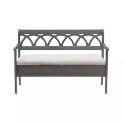 Kirklands Home Gray Wood Upholstered Storage Bench