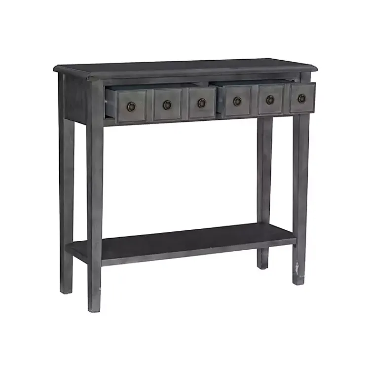Kirklands Home Wooden Console Table with Double Drawers Gray Discount