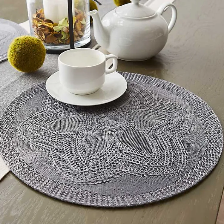 Kirklands Home Woven Round Placemats, Set of 6 Gray New