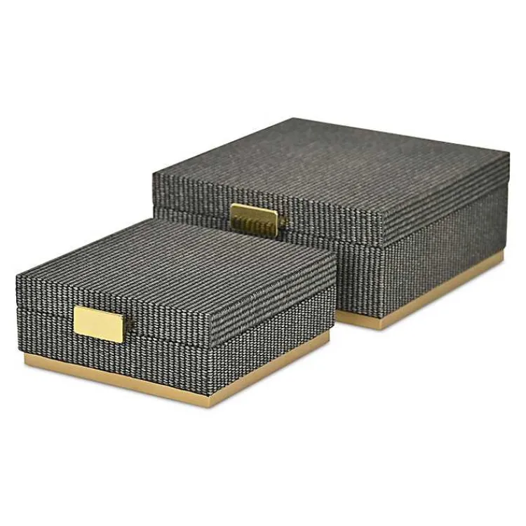 Baskets & Boxes>Kirklands Home Gray Woven Square Decorative Boxes, Set of 2
