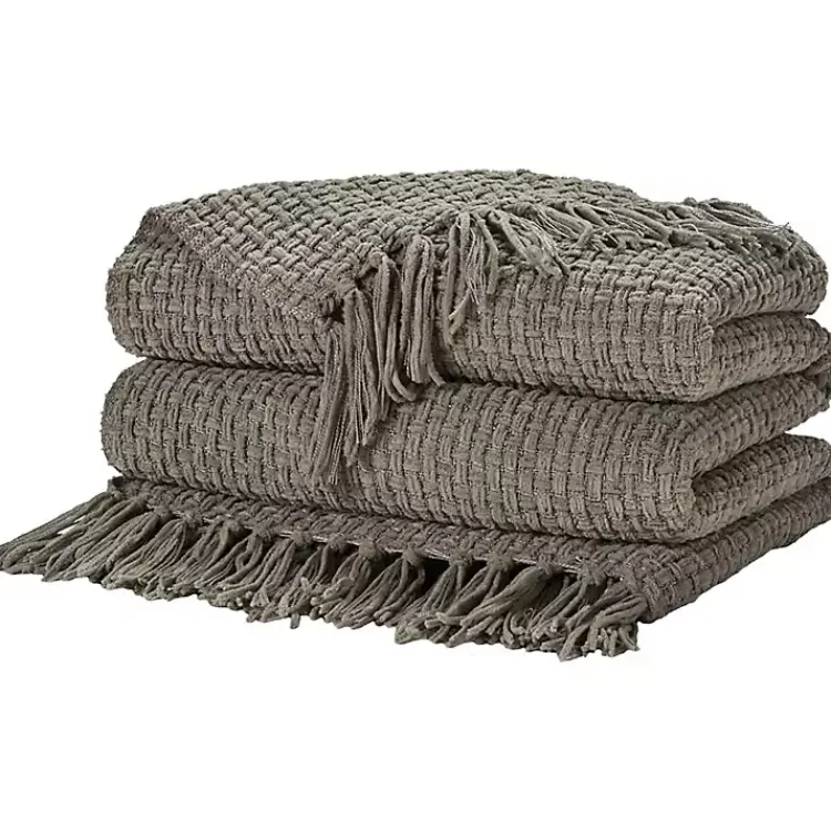 Blankets & Throws>Kirklands Home Woven Waffle Knit Chenille Throw Gray