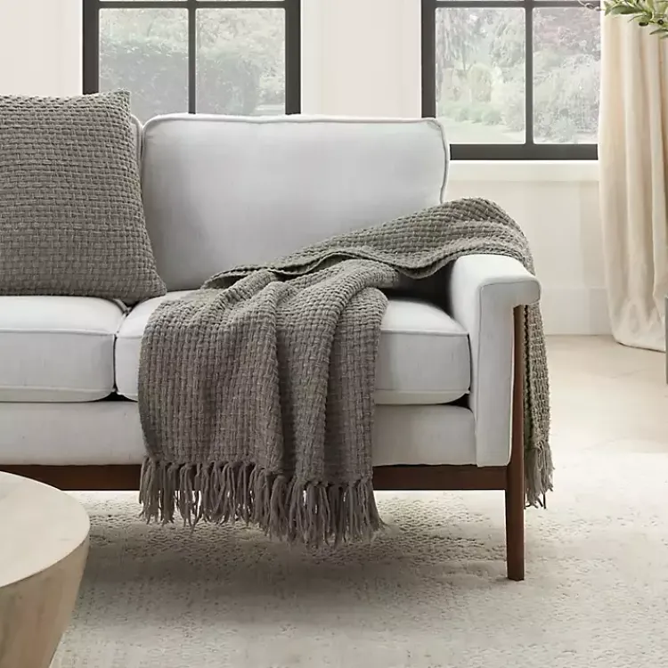 Blankets & Throws>Kirklands Home Woven Waffle Knit Chenille Throw Gray