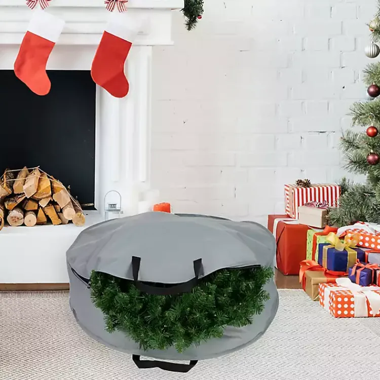 Seasonal Storage>Kirklands Home Wreath Storage Bag, 36 in. Gray