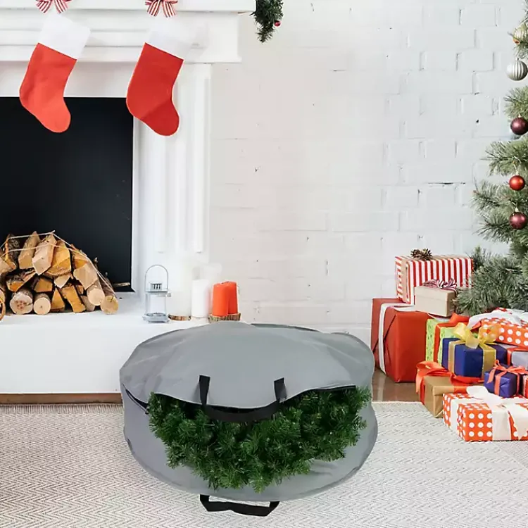 Seasonal Storage>Kirklands Home Wreath Storage Bag, 30 in. Gray