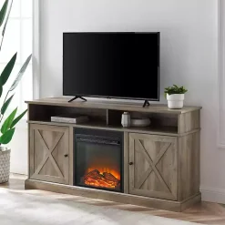 Kirklands Home Graywash Rustic Fireplace Cabinet Brown Discount