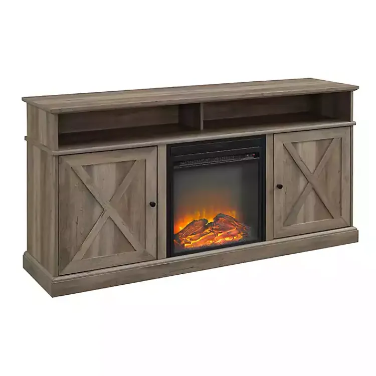 Kirklands Home Graywash Rustic Fireplace Cabinet Brown Discount