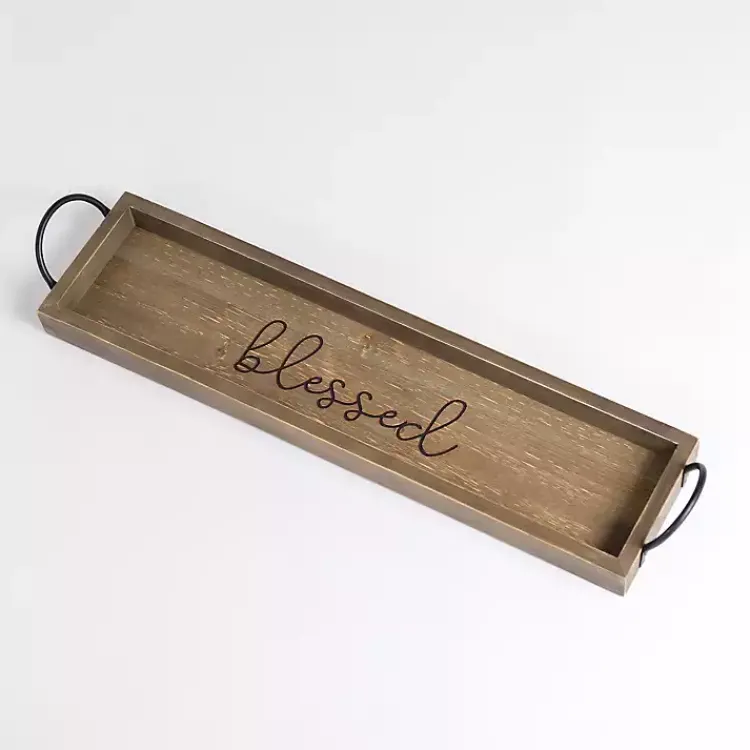 Decorative Trays>Kirklands Home wash Wood Blessed Tray Gray