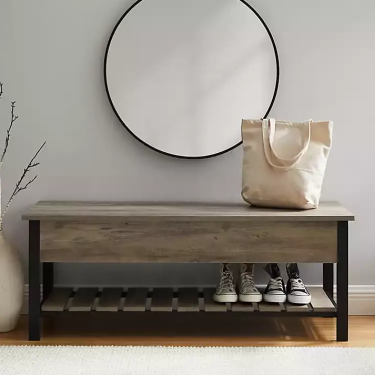Kirklands Home washed Lift-Top Storage Bench Gray