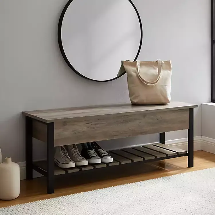 Kirklands Home washed Lift-Top Storage Bench Gray