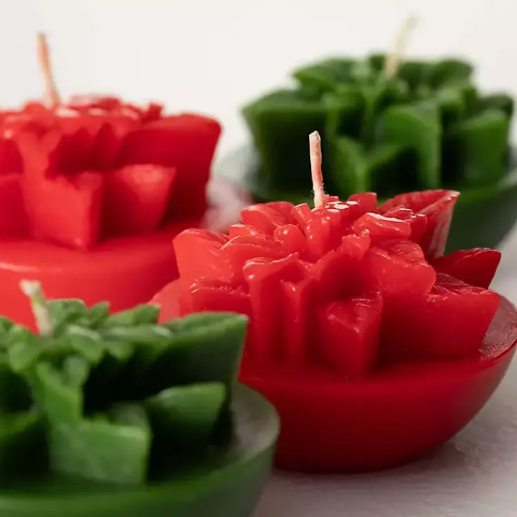 Christmas Decorations>Kirklands Home Green & Red Poinsettia Candles, Set of 4