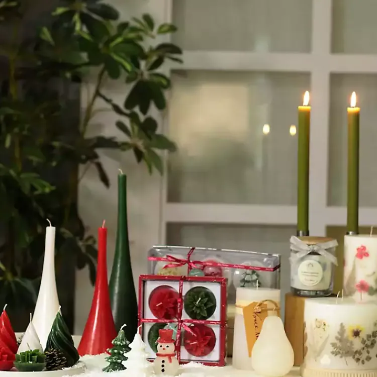 Christmas Decorations>Kirklands Home Green & Red Poinsettia Candles, Set of 4