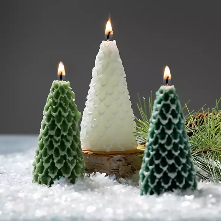 Christmas Decorations>Kirklands Home Green & White Pine Tree Candle Set