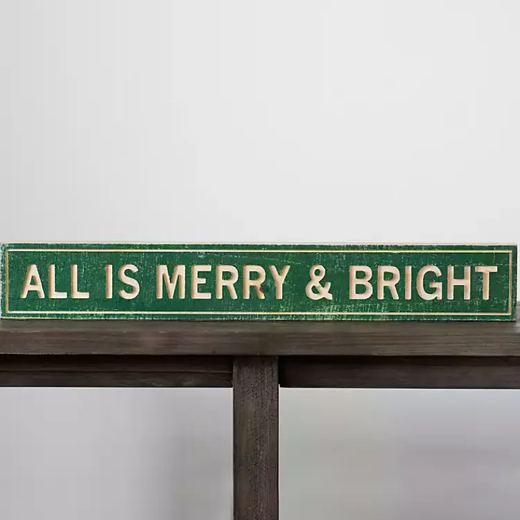 Christmas Decorations>Kirklands Home All Is Merry and Bright Word Block Green