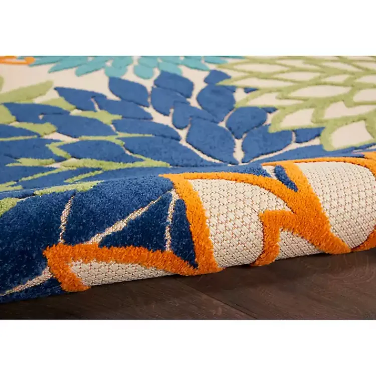 Kirklands Home Green and Blue Floral Burst Outdoor Area Rug, 6x9 Hot