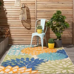 Kirklands Home Green and Blue Floral Burst Outdoor Area Rug, 6x9 Hot