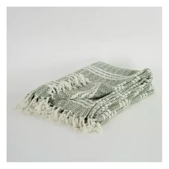 Blankets & Throws>Kirklands Home Green and Ivory Striped Cotton Throw