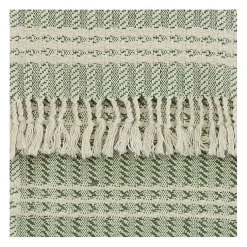 Blankets & Throws>Kirklands Home Green and Ivory Striped Cotton Throw