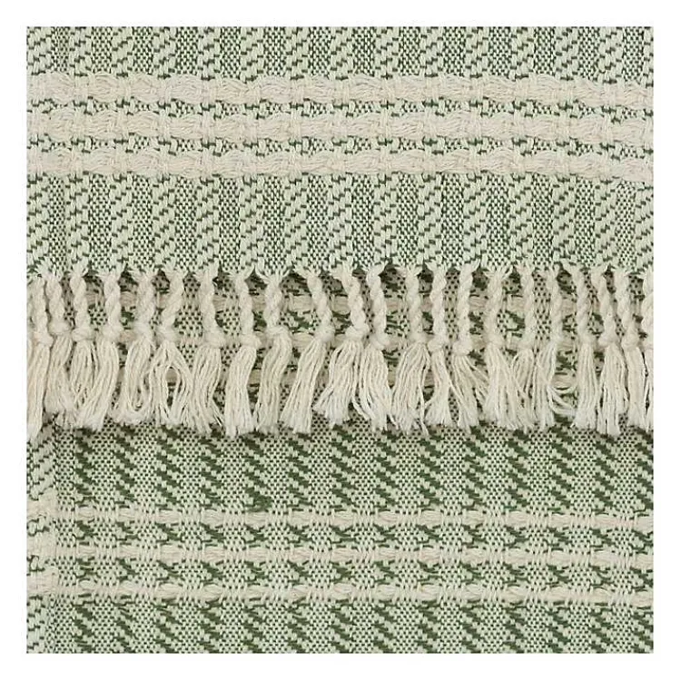 Blankets & Throws>Kirklands Home Green and Ivory Striped Cotton Throw
