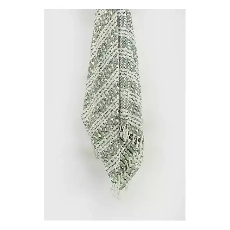 Blankets & Throws>Kirklands Home Green and Ivory Striped Cotton Throw