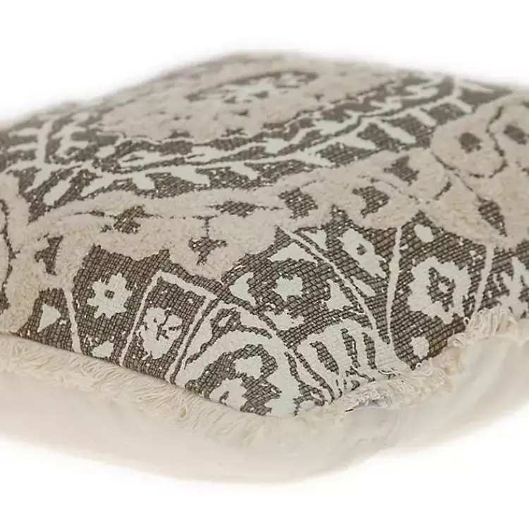 Pillows>Kirklands Home Green and Tan Medallion Fringe Pillow