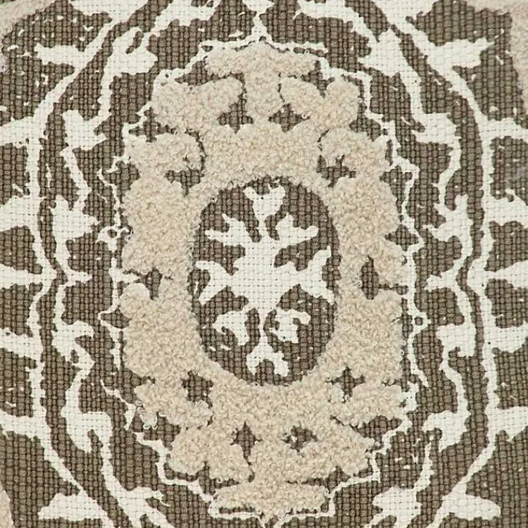 Pillows>Kirklands Home Green and Tan Medallion Fringe Pillow
