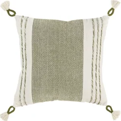Pillows>Kirklands Home Green and White Block Loop Throw Pillow