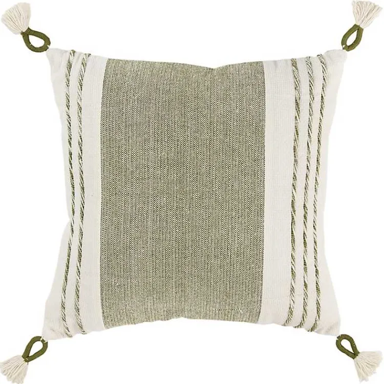 Pillows>Kirklands Home Green and White Block Loop Throw Pillow