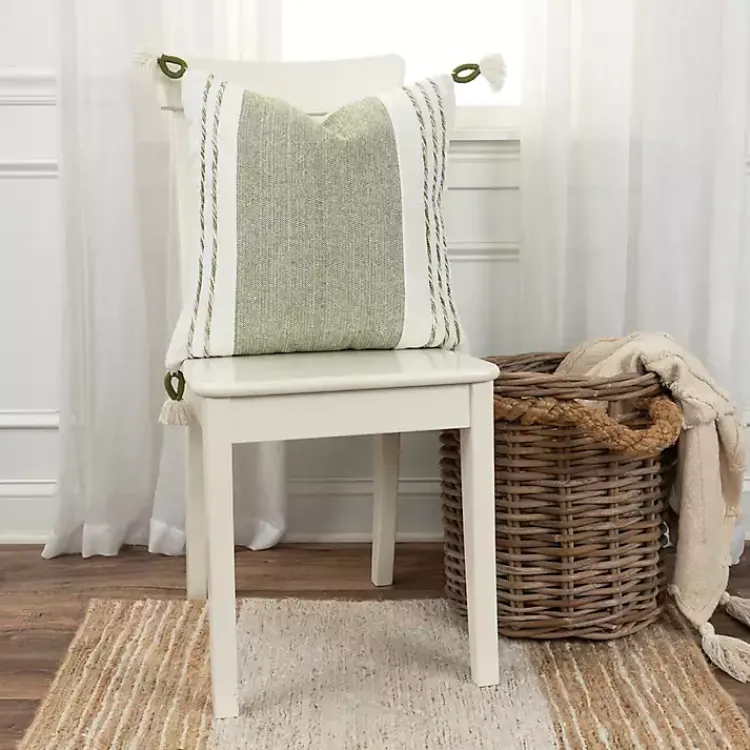 Pillows>Kirklands Home Green and White Block Loop Throw Pillow