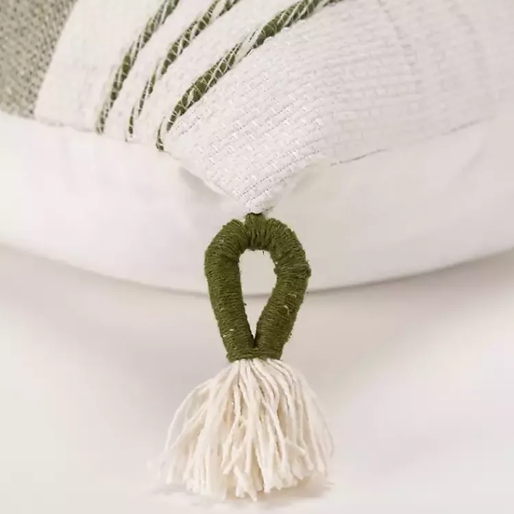 Pillows>Kirklands Home Green and White Block Loop Throw Pillow