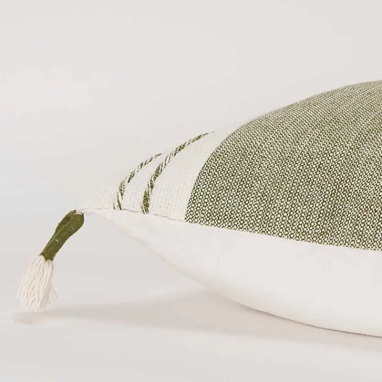 Pillows>Kirklands Home Green and White Block Loop Throw Pillow