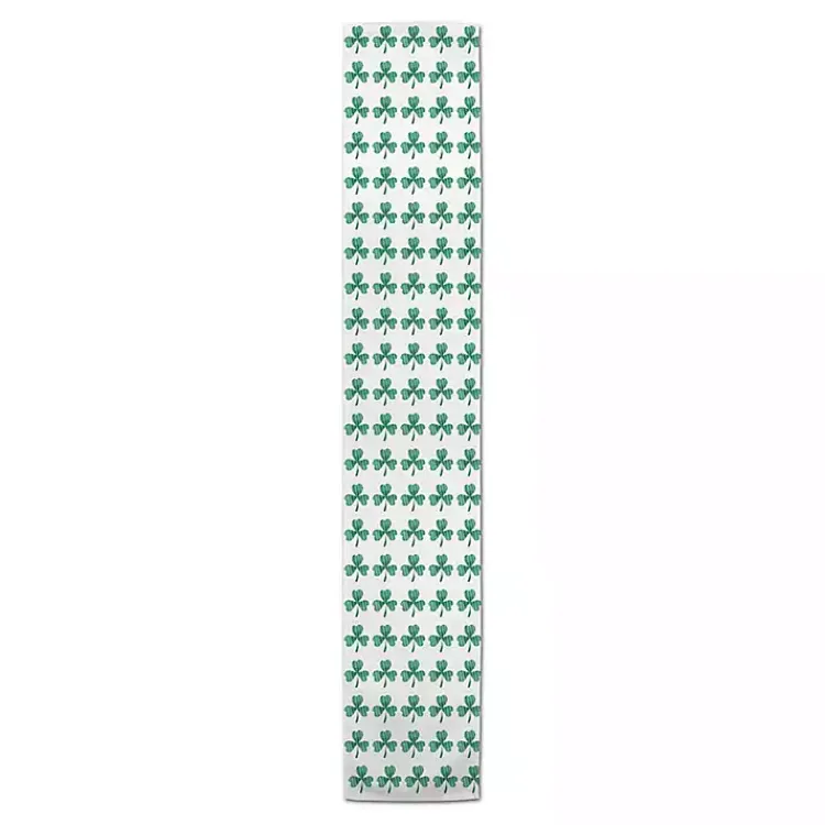 St Patricks Day Decorations>Kirklands Home Green and White Clover Grid Table Runner, 72 in.