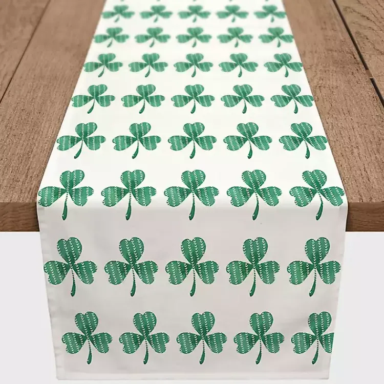 St Patricks Day Decorations>Kirklands Home Green and White Clover Grid Table Runner, 90 in.