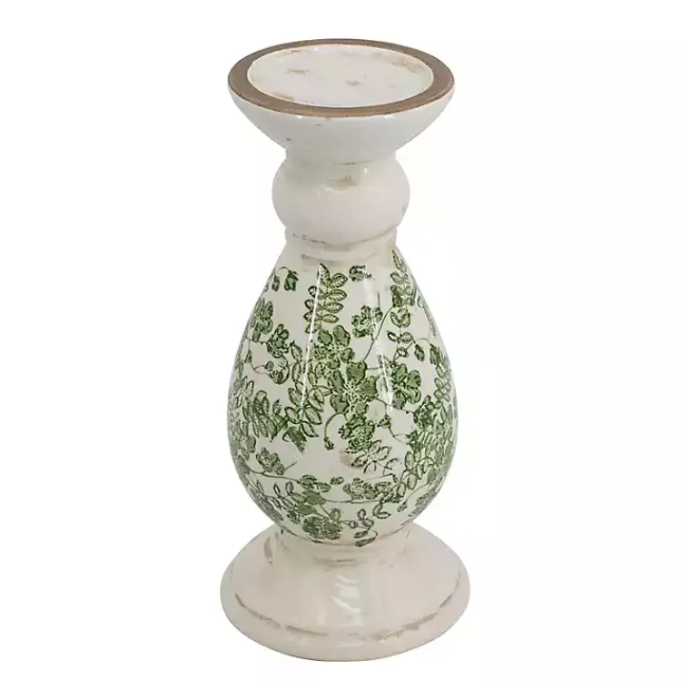 Candle Holders>Kirklands Home Green and White Floral Candle Holder, 12.5 in.