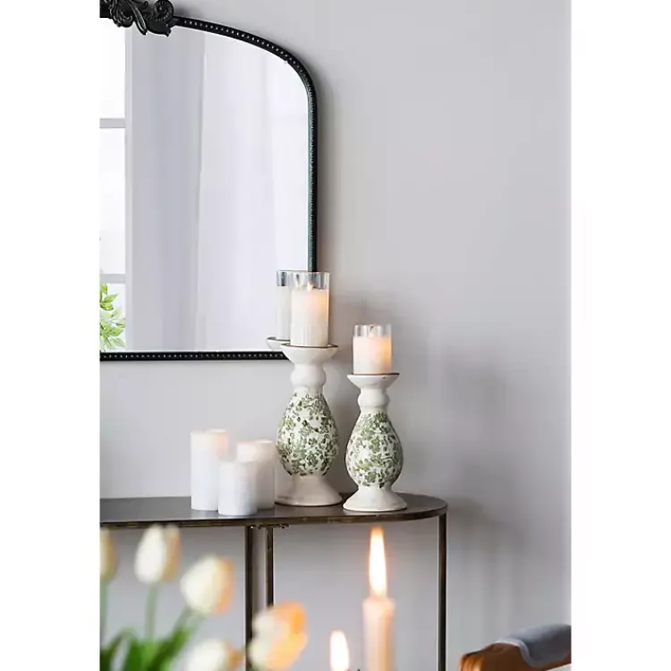 Candle Holders>Kirklands Home Green and White Floral Candle Holder, 12.5 in.
